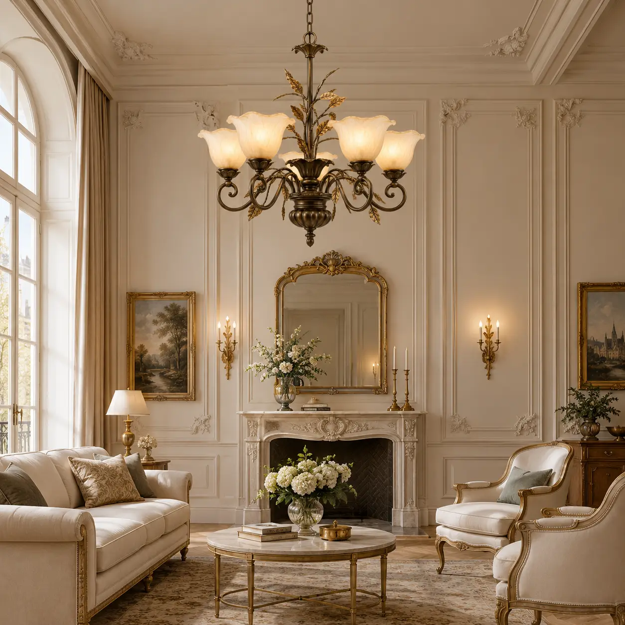 Autumnal Bloom Botanical 5-Light Chandelier in French Provincial Living Room
