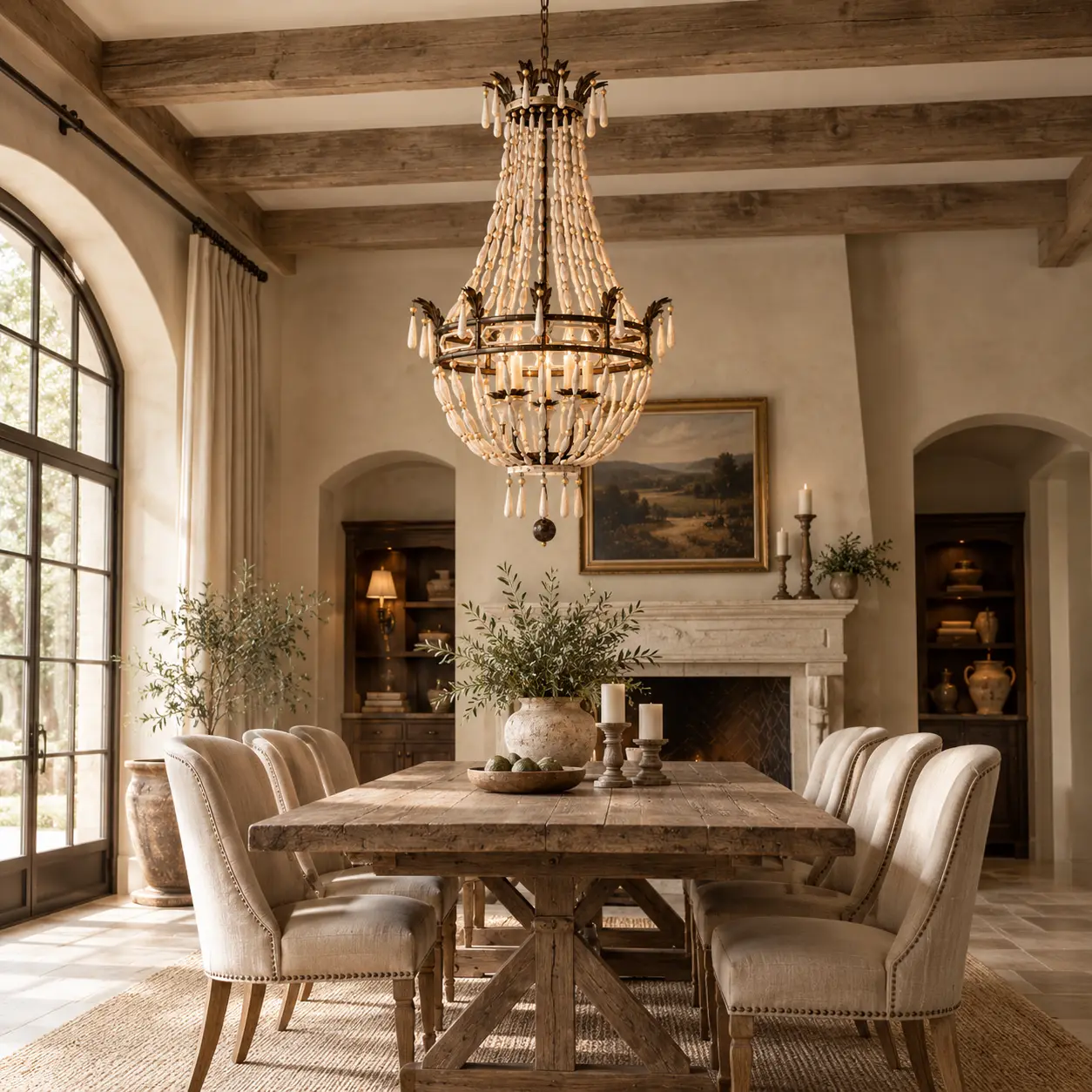 The Belle Époque Driftwood Chandelier in French Country Dining Room Render