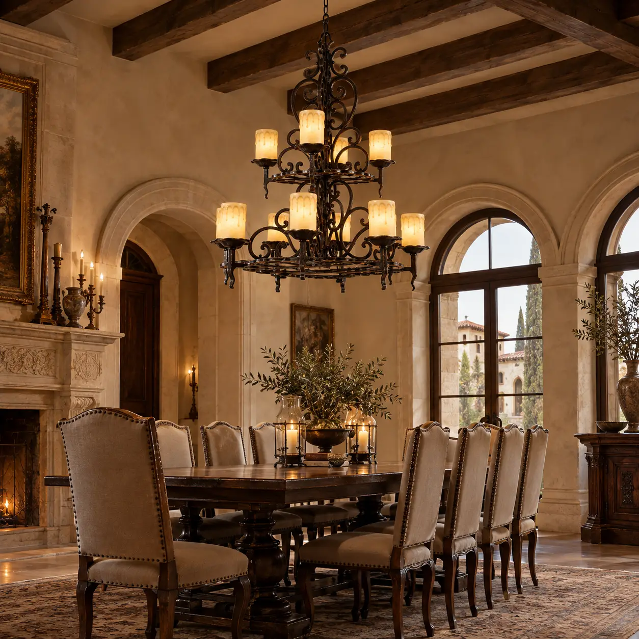The Castillo Luminoso 2-Tier Chandelier in Neoclassical Estate Great Room