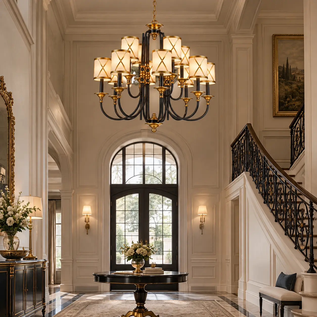 Chateau-Grandeur-12-Light-Two-Tier-Chandelier-with-Linen-Shades-French-Provincial-Luxury-Foyers Chateau-Grandeur-12-Light-Two-Tier-Chandelier-with-Linen-Shades-French-Provincial-Luxury-Foyers
