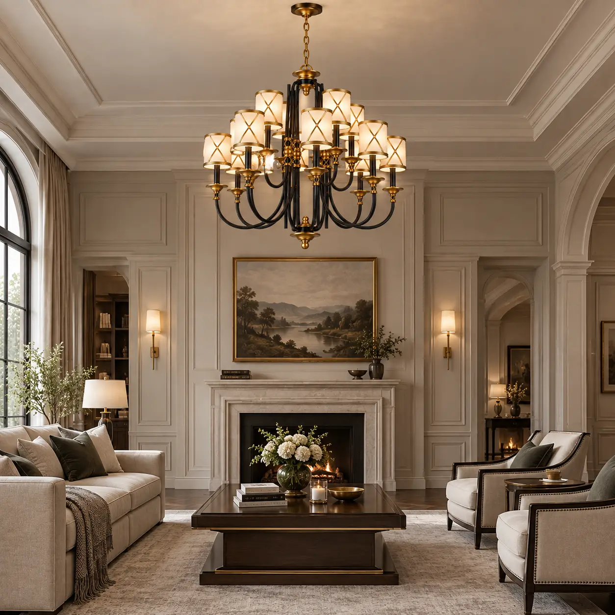 Chateau-Grandeur-12-Light-Two-Tier-Chandelier-with-Linen-Shades-Modern-Classic-Transitional-Living Chateau-Grandeur-12-Light-Two-Tier-Chandelier-with-Linen-Shades-Modern-Classic-Transitional-Living