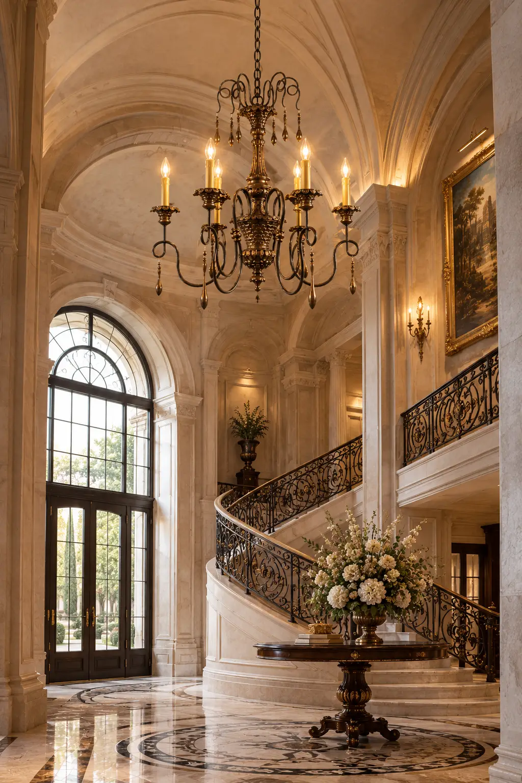 Chateau d'Or Antique Bronze Chandelier in Luxury Foyer Ceiling