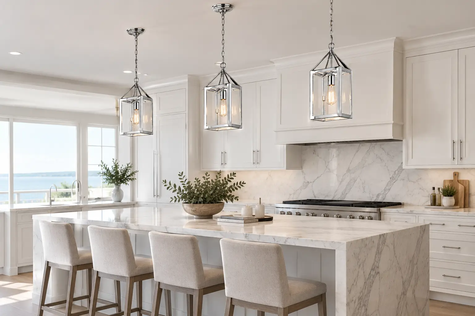 Clarion Pendant Lantern in Modern Coastal Kitchen