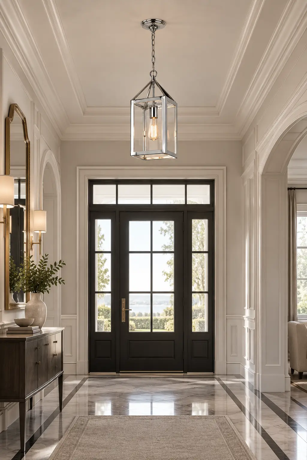 Clarion Pendant Lantern in Transitional Foyer Entrance