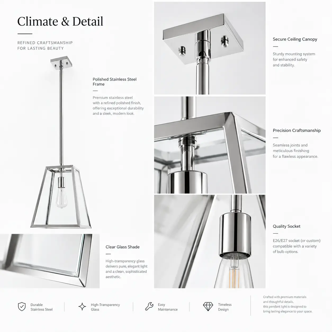 Clarity-Polished-Stainless-Steel-1-Light-Geometric-Pendant-2 Clarity-Polished-Stainless-Steel-1-Light-Geometric-Pendant-2