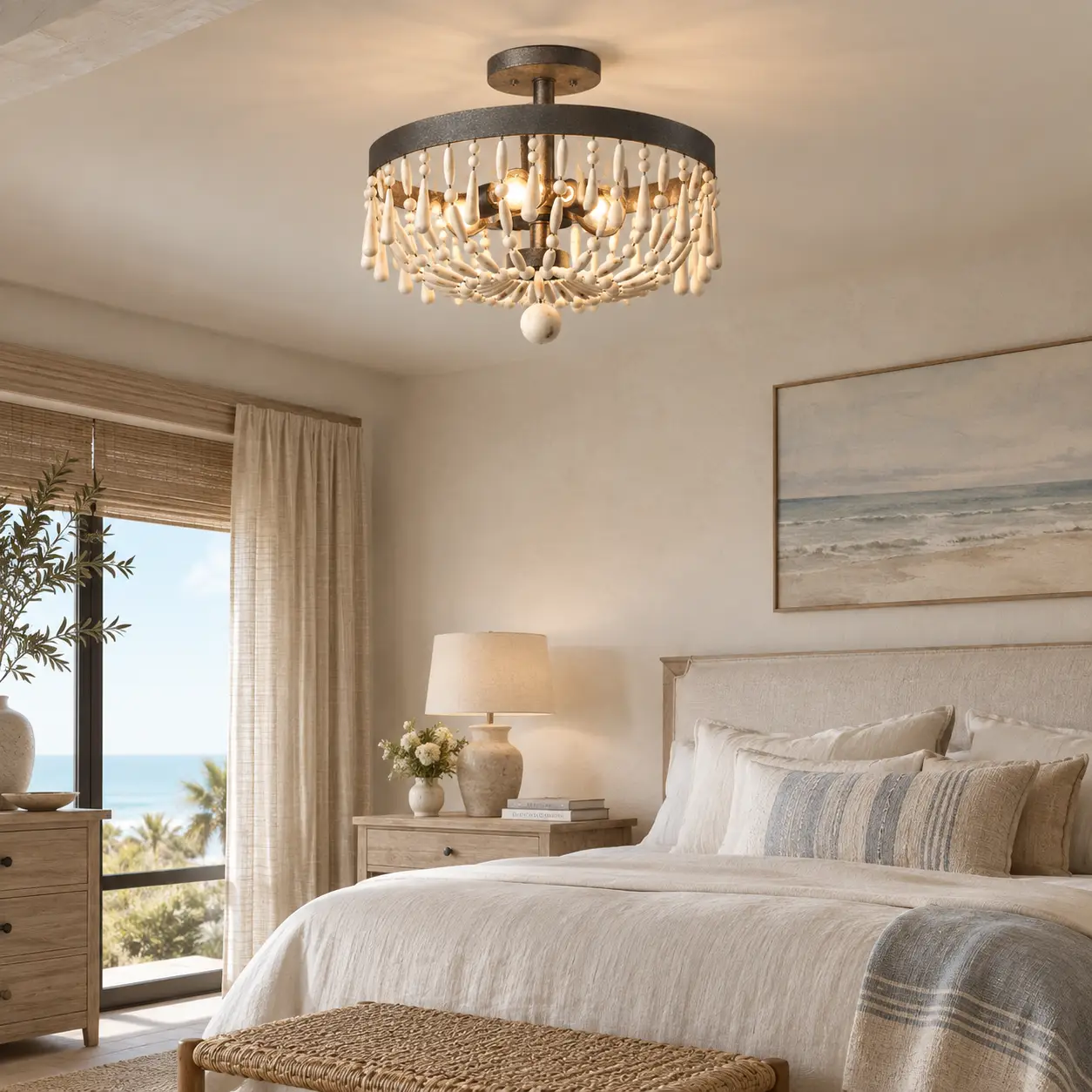 The Coastal Whisper Beaded Semi-Flush Mount in Coastal Living Room