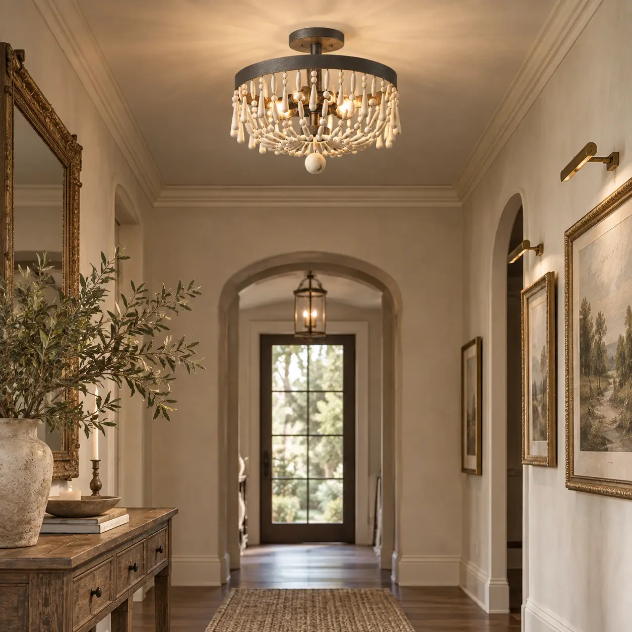 Detailed Beaded Semi Flush Mount Lighting Interior Scene