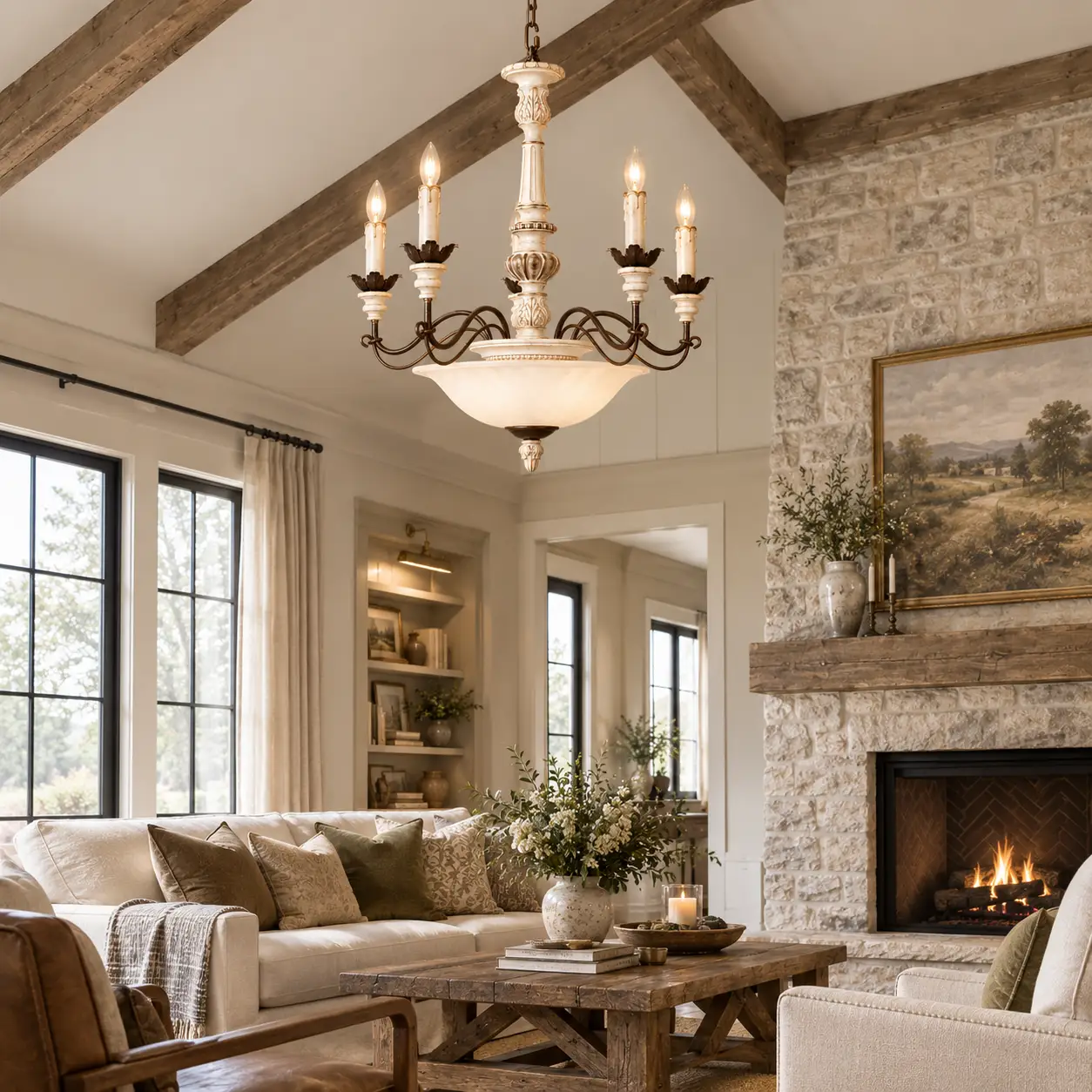 Modern Farmhouse Vaulted Living Room Interior
