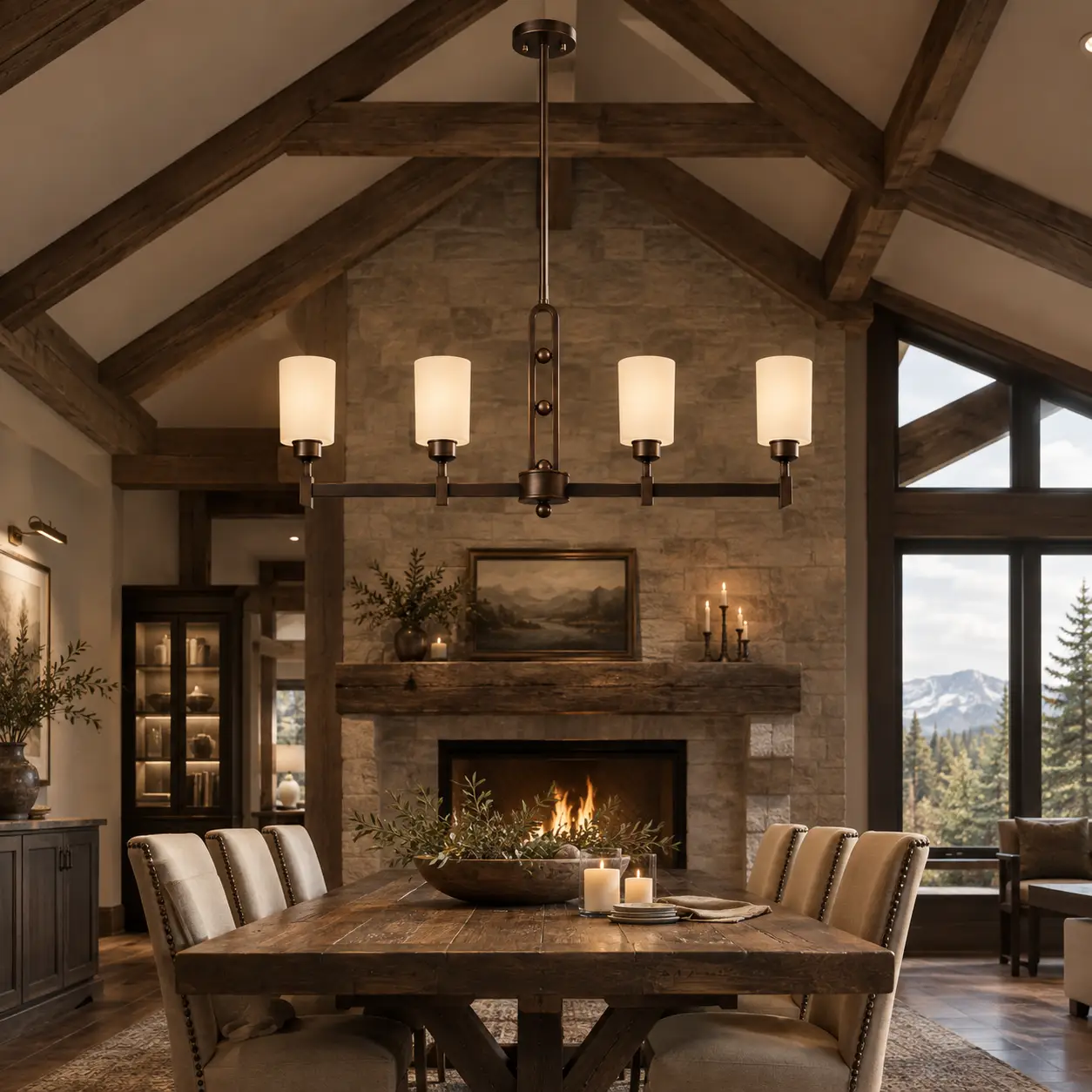 Craftsman Mesa Linear Chandelier in Transitional Dining Room