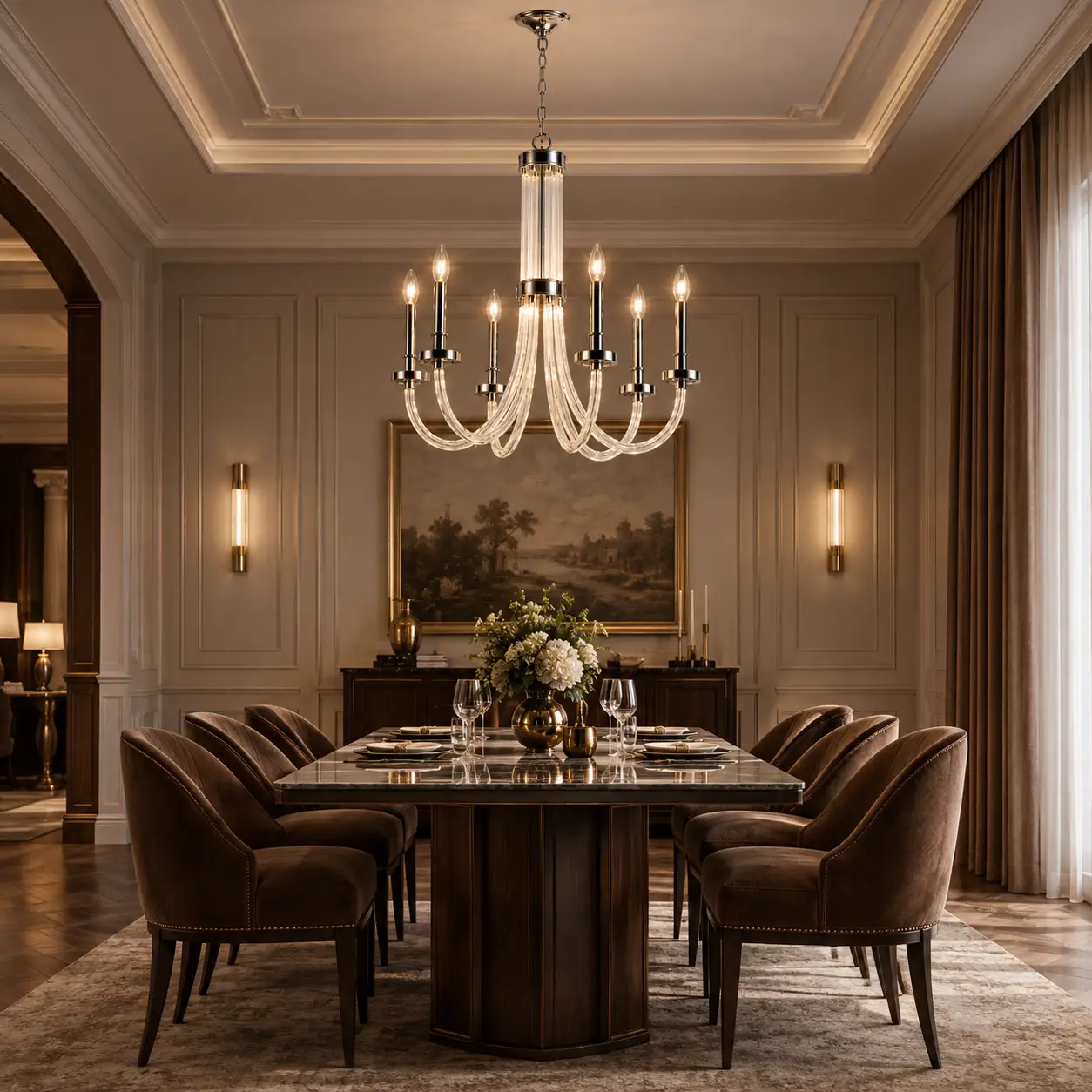 Crystal-Cascade-6-Light-Glamour-Chandelier-Neoclassical-Dining-Hospitality-Ballrooms Crystal-Cascade-6-Light-Glamour-Chandelier-Neoclassical-Dining-Hospitality-Ballrooms