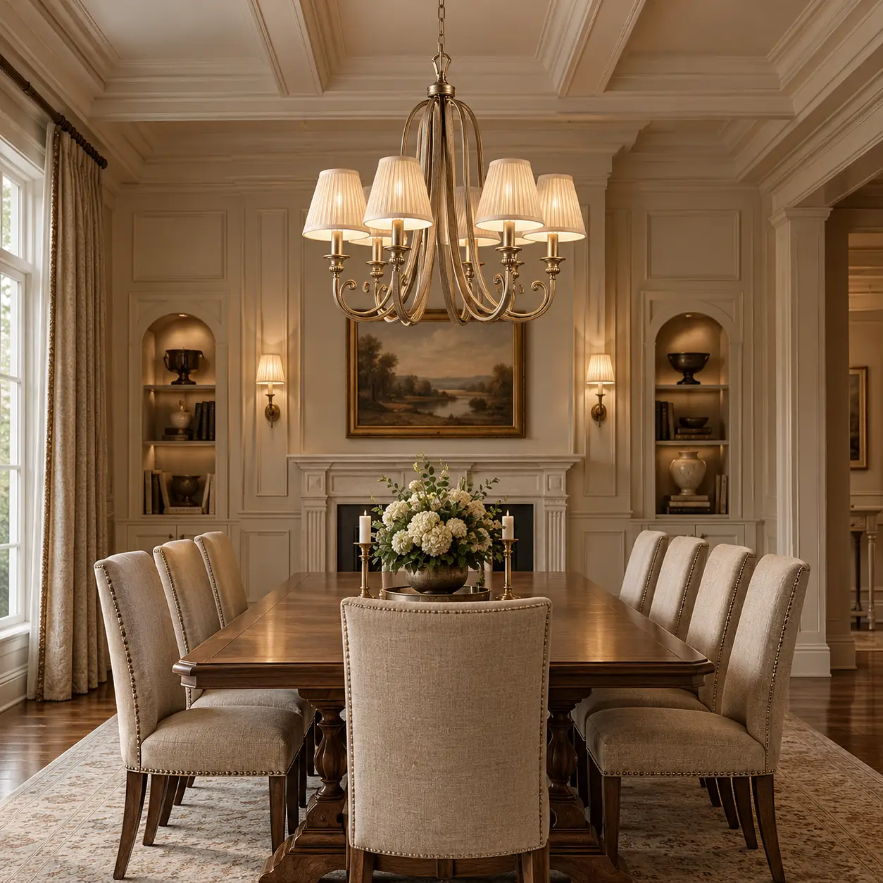 Neoclassical Dining Room Estate Grande Chandelier Context