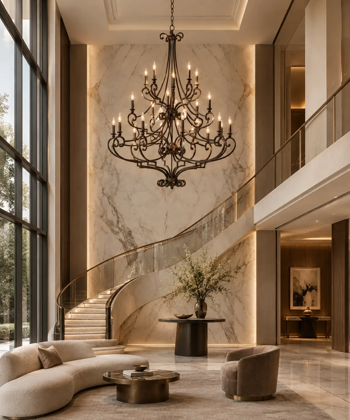 Estate Grandeur Tiered Chandelier in Modern Luxury Foyer Rendering