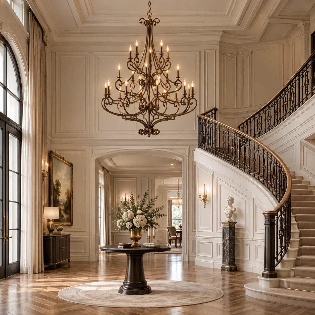 20 Light Tiered Crystal Chandelier in Neoclassical Ballroom Rendering