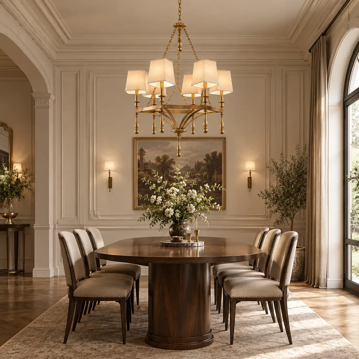 Evelyn 6-Light Chandelier in Neoclassical Dining Space