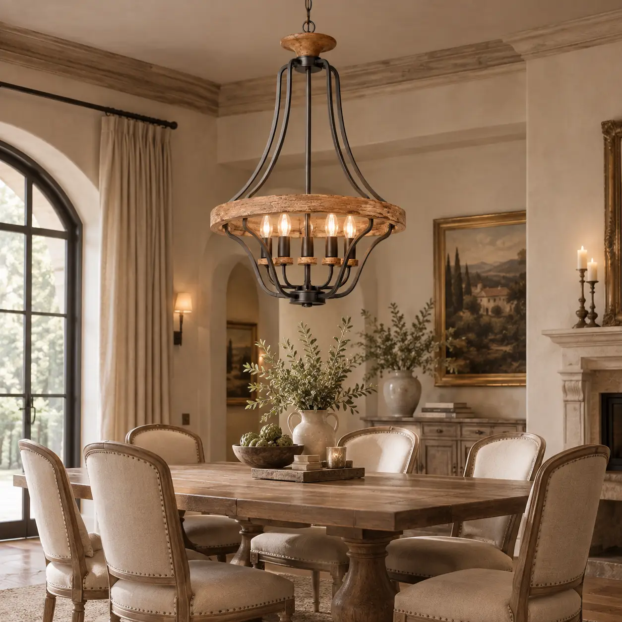 Farmhouse Grandeur Chandelier in French Country Dining Area Render