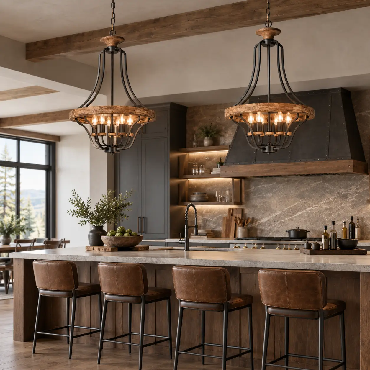 Farmhouse Grandeur Chandelier over Kitchen Island Render