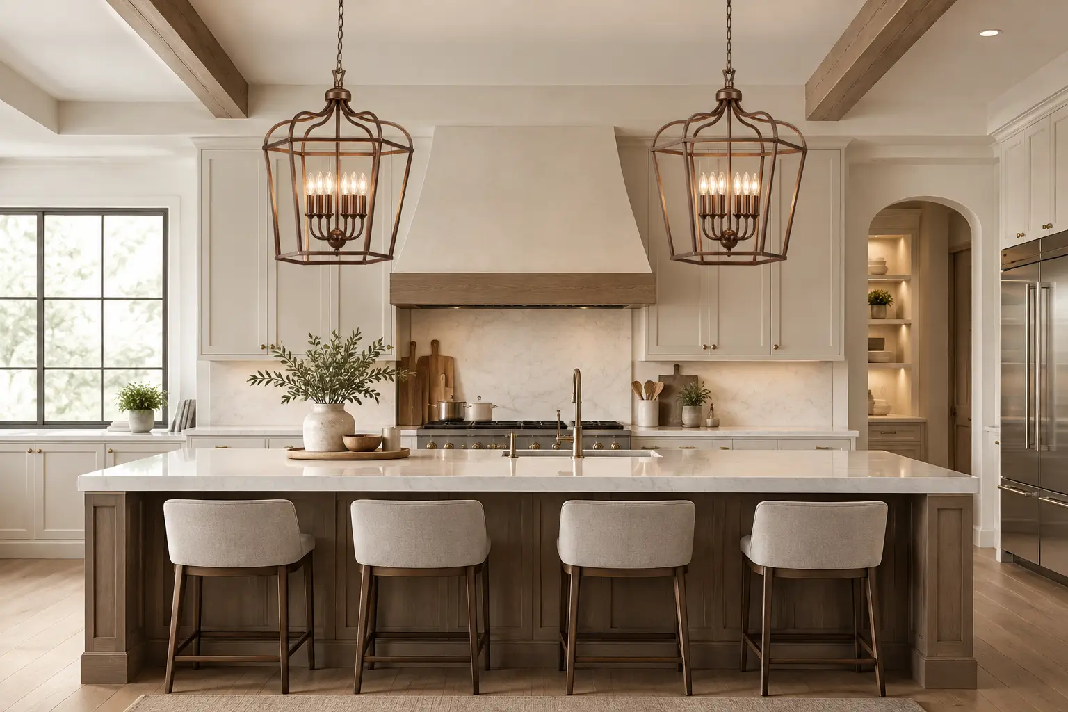 Farmhouse Lantern Open Chandelier over Kitchen Island