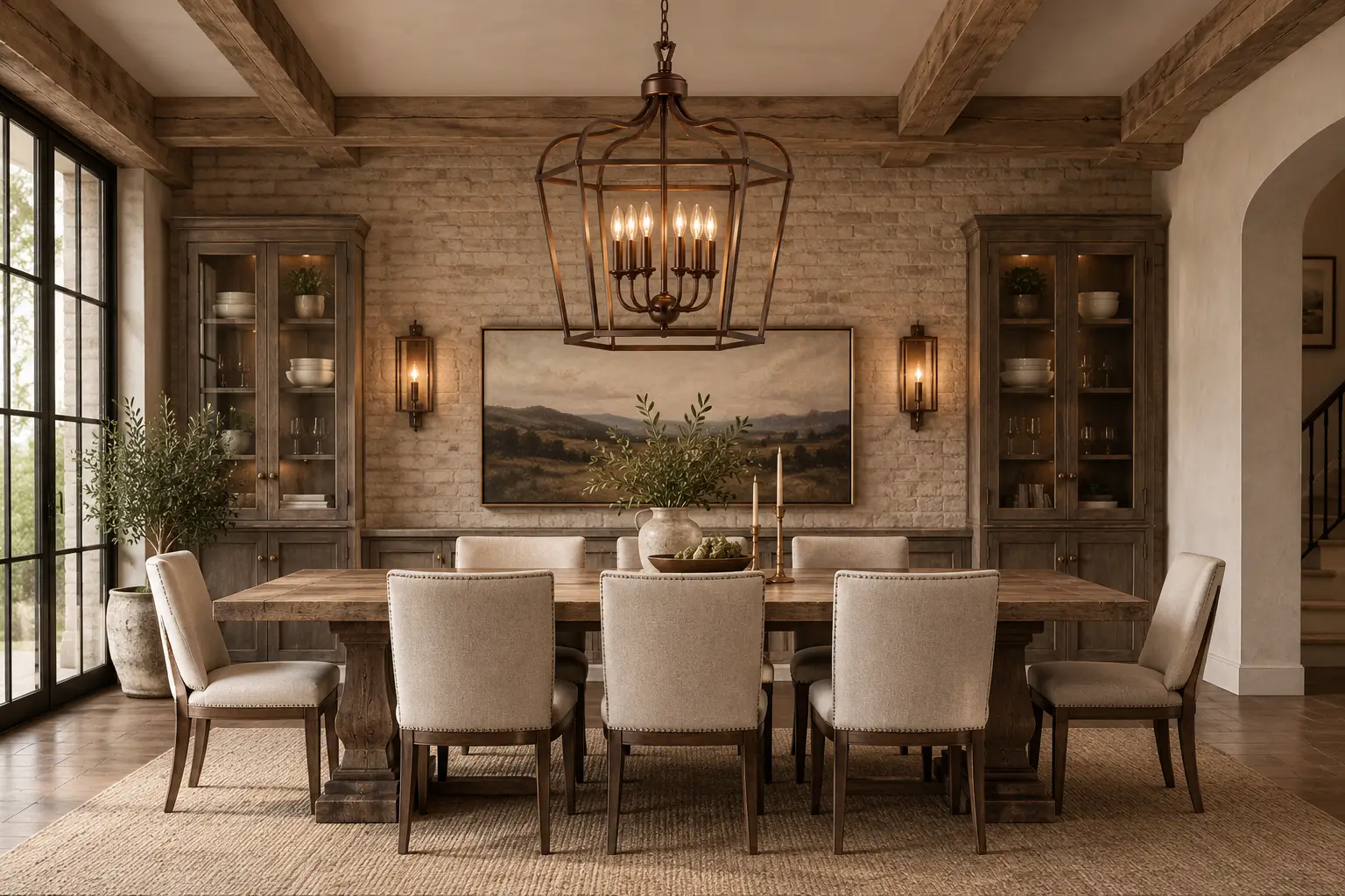 Farmhouse Lantern Open Chandelier in Rustic Dining Room