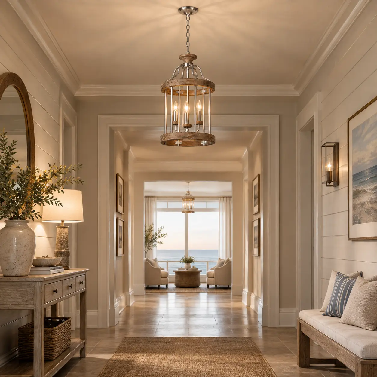 The Farmhouse Loft 3-Light Pendant in Coastal Entryway Render