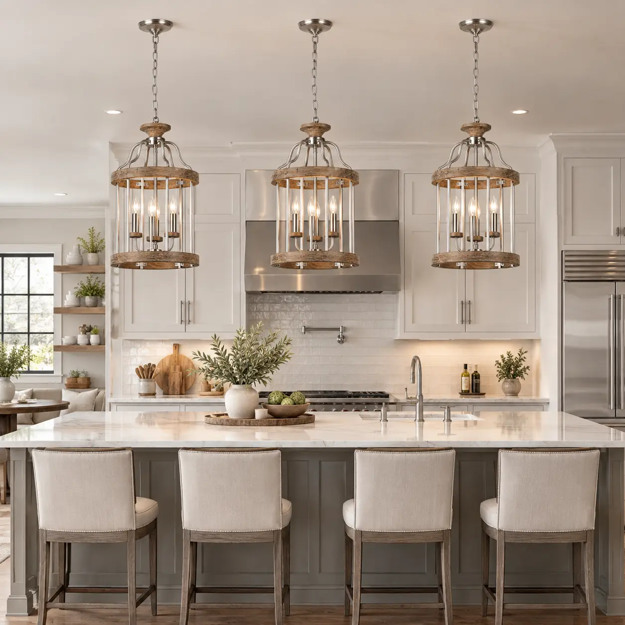 The Farmhouse Loft 3-Light Pendant in Modern Farmhouse Kitchen Island Render