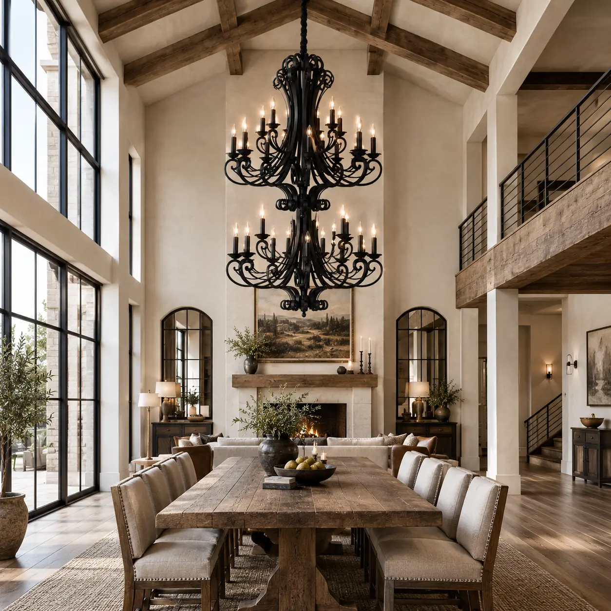 Ferrara Grand Chandelier in Modern Farmhouse Vaulted Room