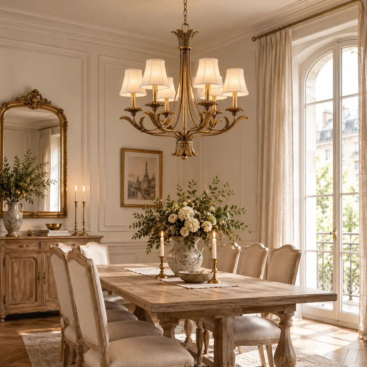 Florentine 6-Light Metal Chandelier in French Country Dining Room