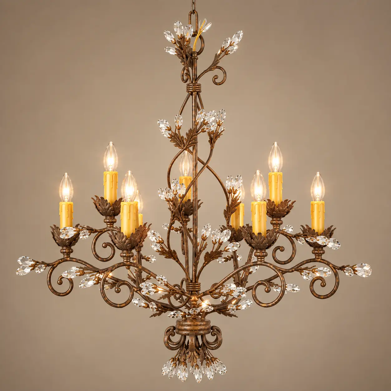 Florentine-9-Light-Two-Tier-Crystal-Leaf-Chandelier-in-Hand-Burnished-Bronze-Finish-3 Florentine-9-Light-Two-Tier-Crystal-Leaf-Chandelier-in-Hand-Burnished-Bronze-Finish-3