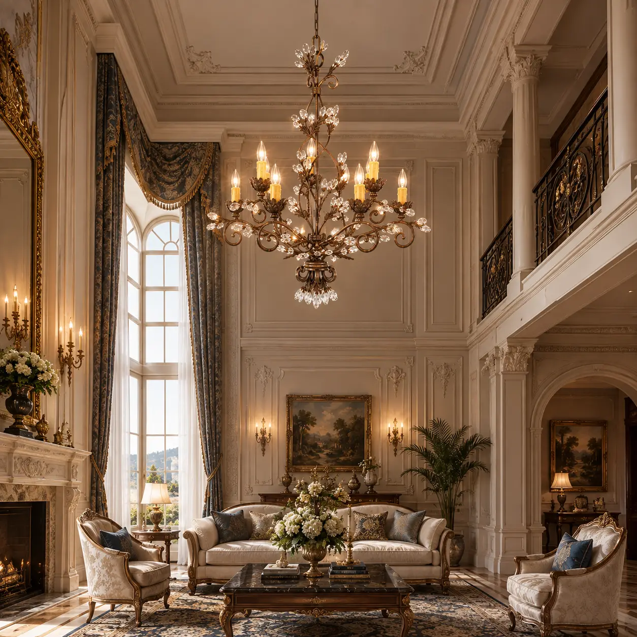 Florentine 9-Light Two-Tier Chandelier in a Neoclassical Salon