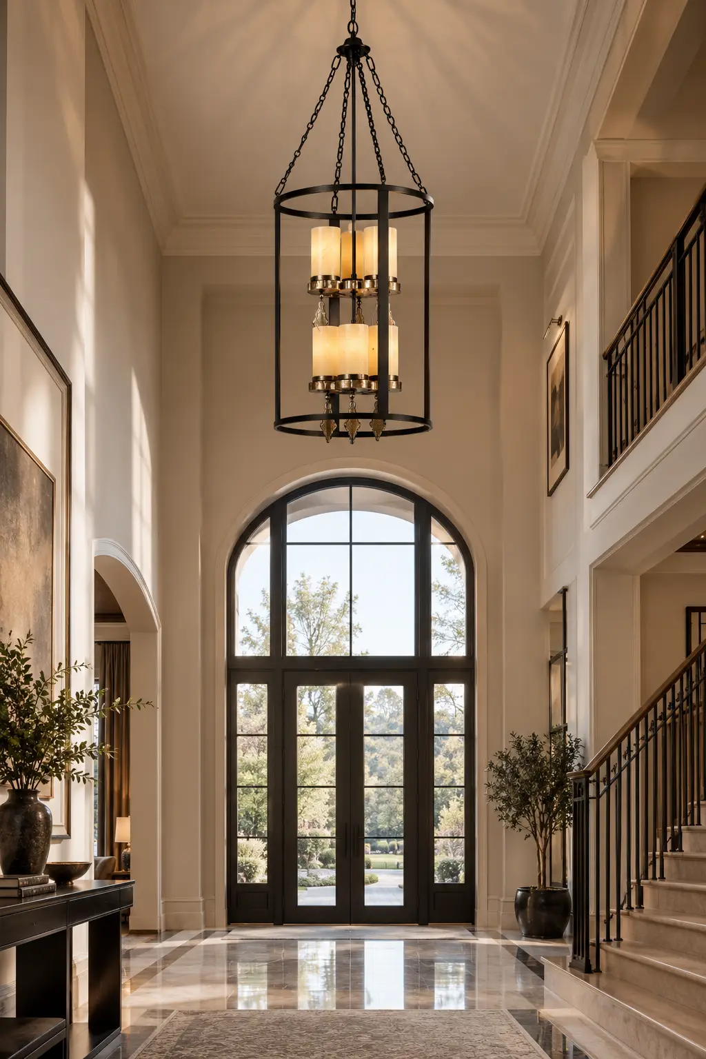 Forge-Flame-2-Tier-6-Light-Lantern-Chandelier-Double-Height-Grand-Foyer-Entryways Forge-Flame-2-Tier-6-Light-Lantern-Chandelier-Double-Height-Grand-Foyer-Entryways