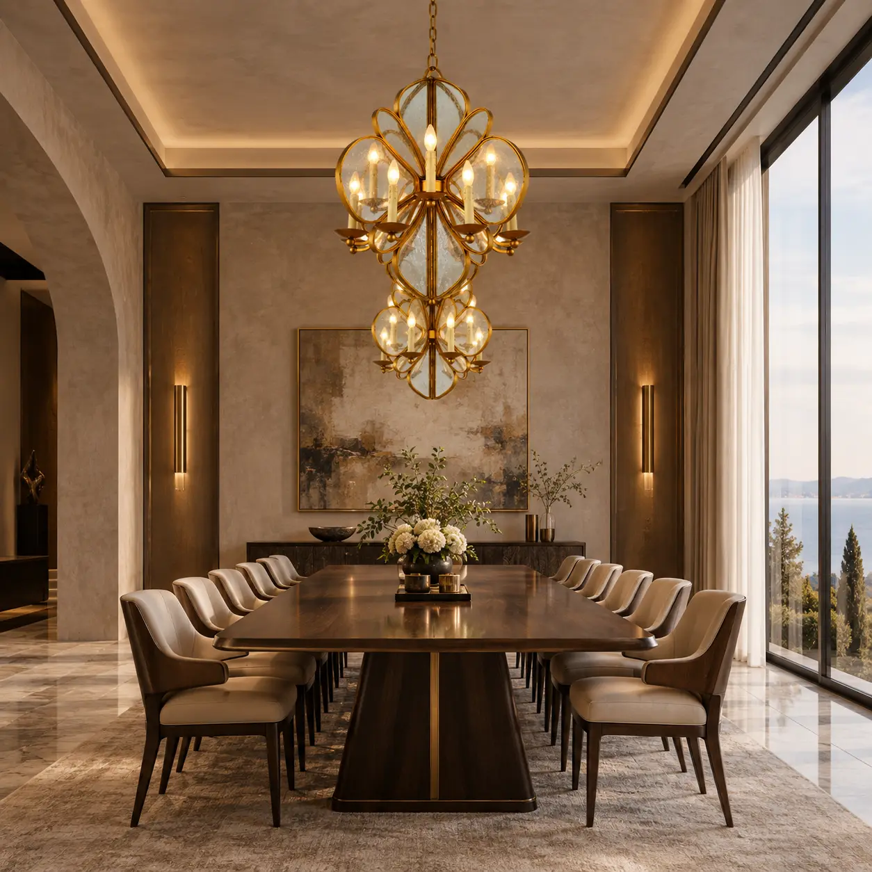 Gilded-Quatrefoil-Two-Tier-12-Light-Grand-Chandelier-Modern-Luxury-Executive-Dining-Salons Gilded-Quatrefoil-Two-Tier-12-Light-Grand-Chandelier-Modern-Luxury-Executive-Dining-Salons