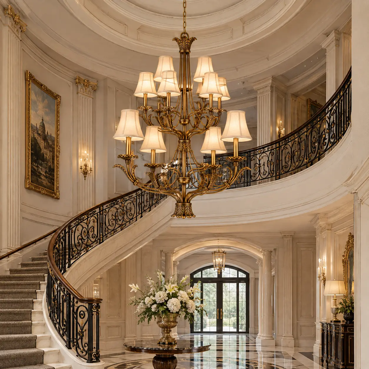 Grand Ducal 9-Light Chandelier in Classical European Grand Foyer