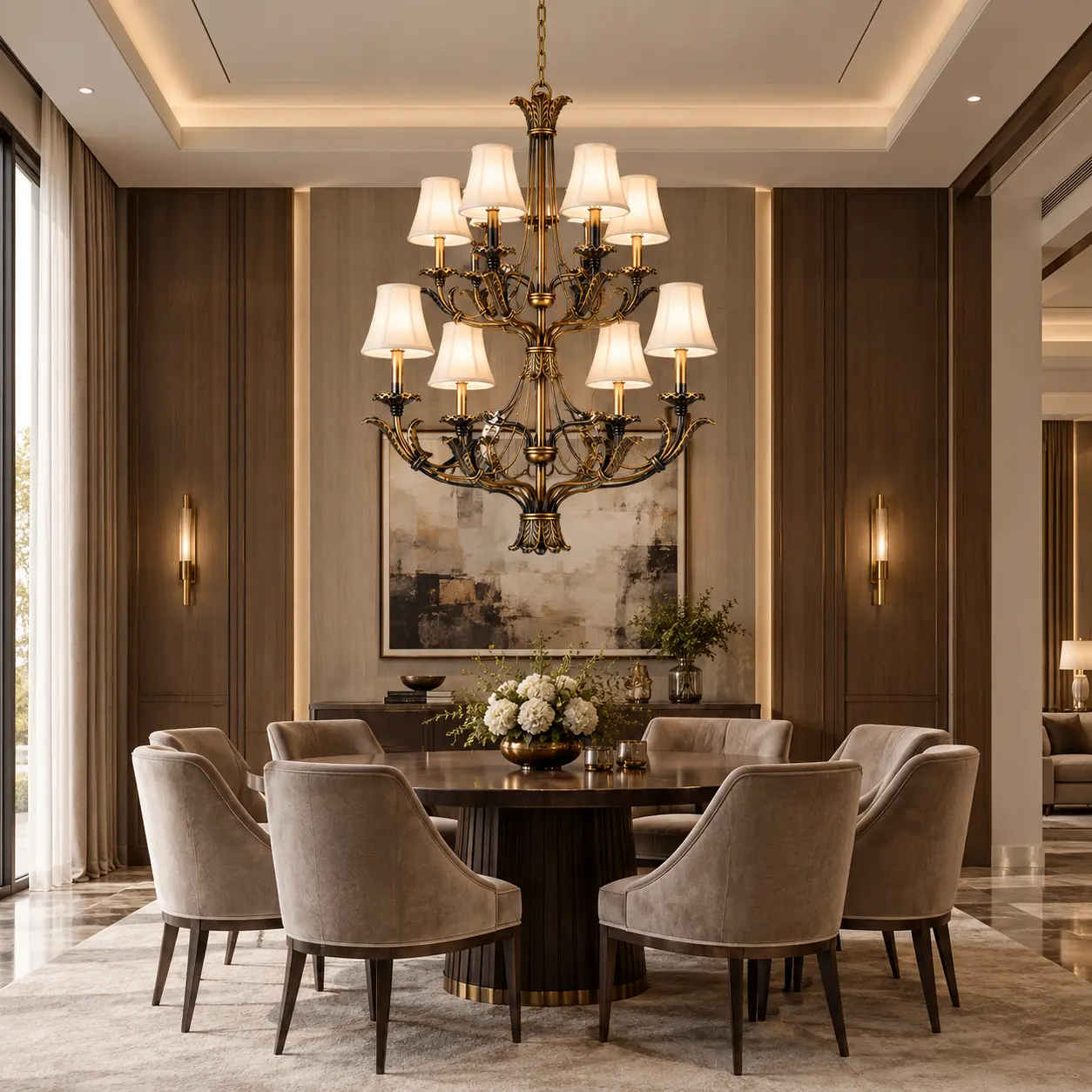 Grand Ducal Tiered Chandelier in Luxury Dining Saloon