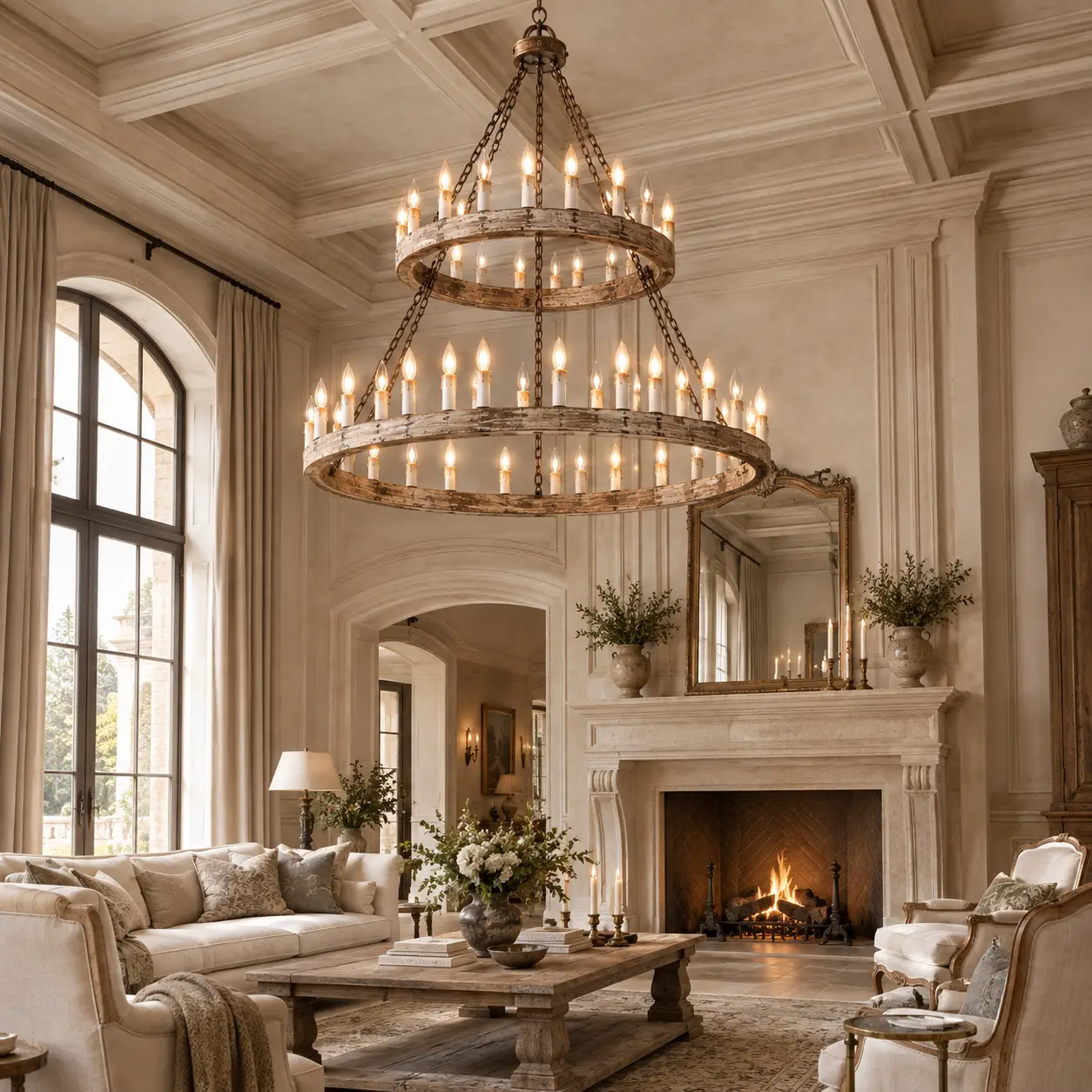 The Grand Manor 36-Light Chandelier in French Provincial Manor Great Room