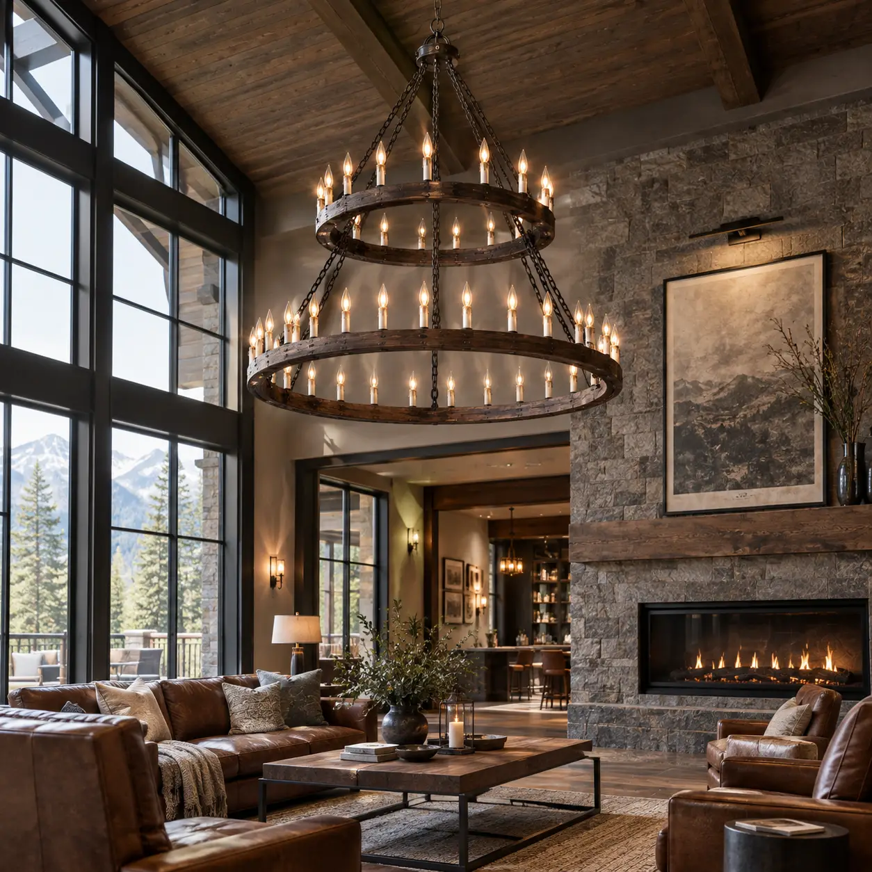 The Grand Manor 36-Light Chandelier in Transitional Hotel Lobby