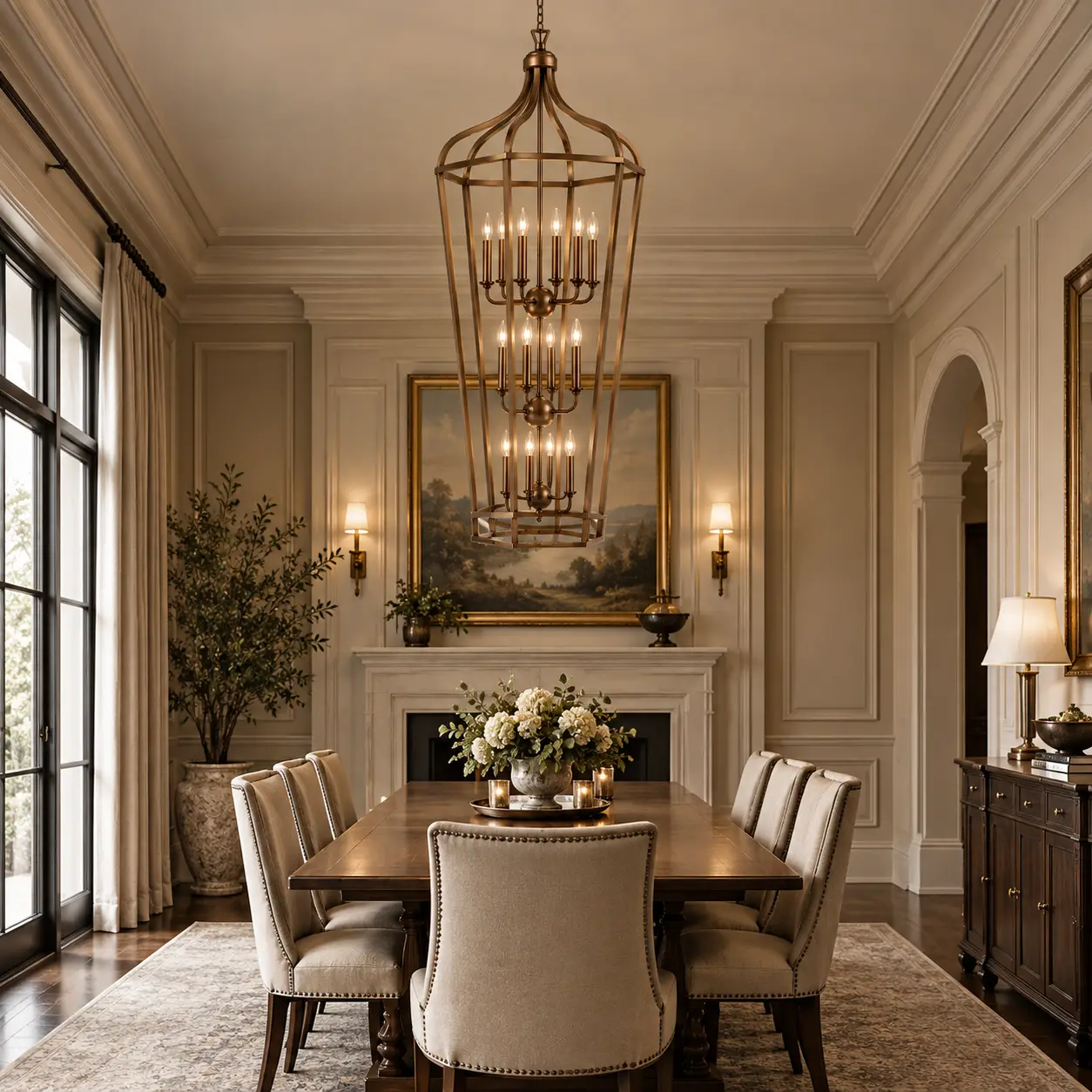 Grand Manor Lantern Chandelier in a Manor Dining Room