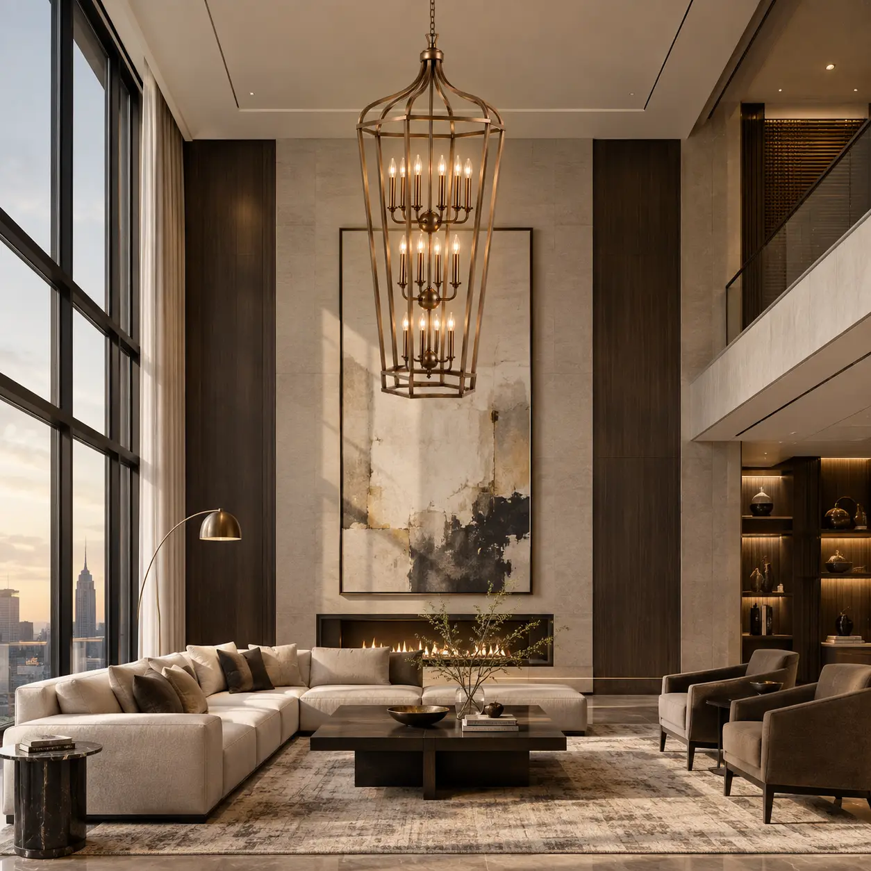 Grand Manor Lantern Chandelier in Modern Luxury Great Room