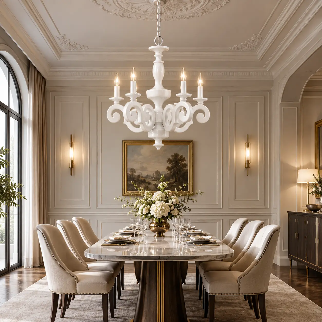 Grande-Scroll-White-6-Light-Chandelier-Neoclassical-Transitional-Dining Grande-Scroll-White-6-Light-Chandelier-Neoclassical-Transitional-Dining