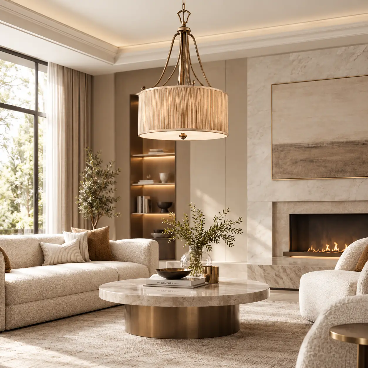 The Harmonious Pleat Drum Pendant in Modern Luxury Living Lounge