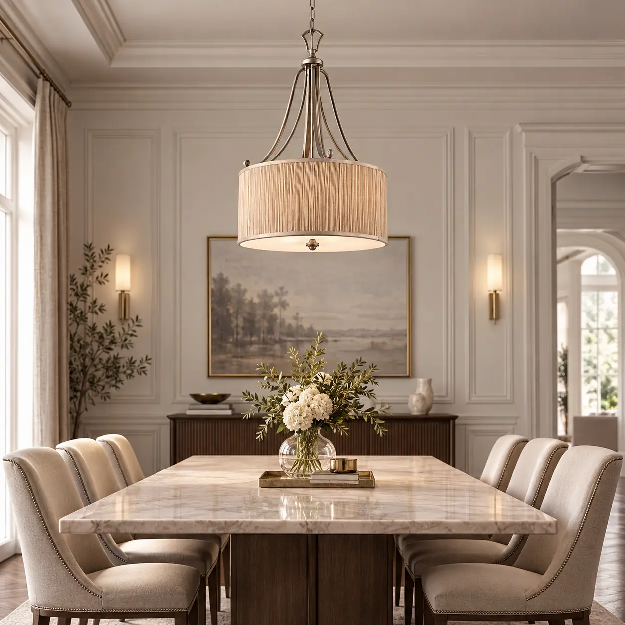 Harmonious-Pleat-3-Light-Drum-Pendant-Neoclassical-Transitional-Dining-Ensembles Harmonious-Pleat-3-Light-Drum-Pendant-Neoclassical-Transitional-Dining-Ensembles
