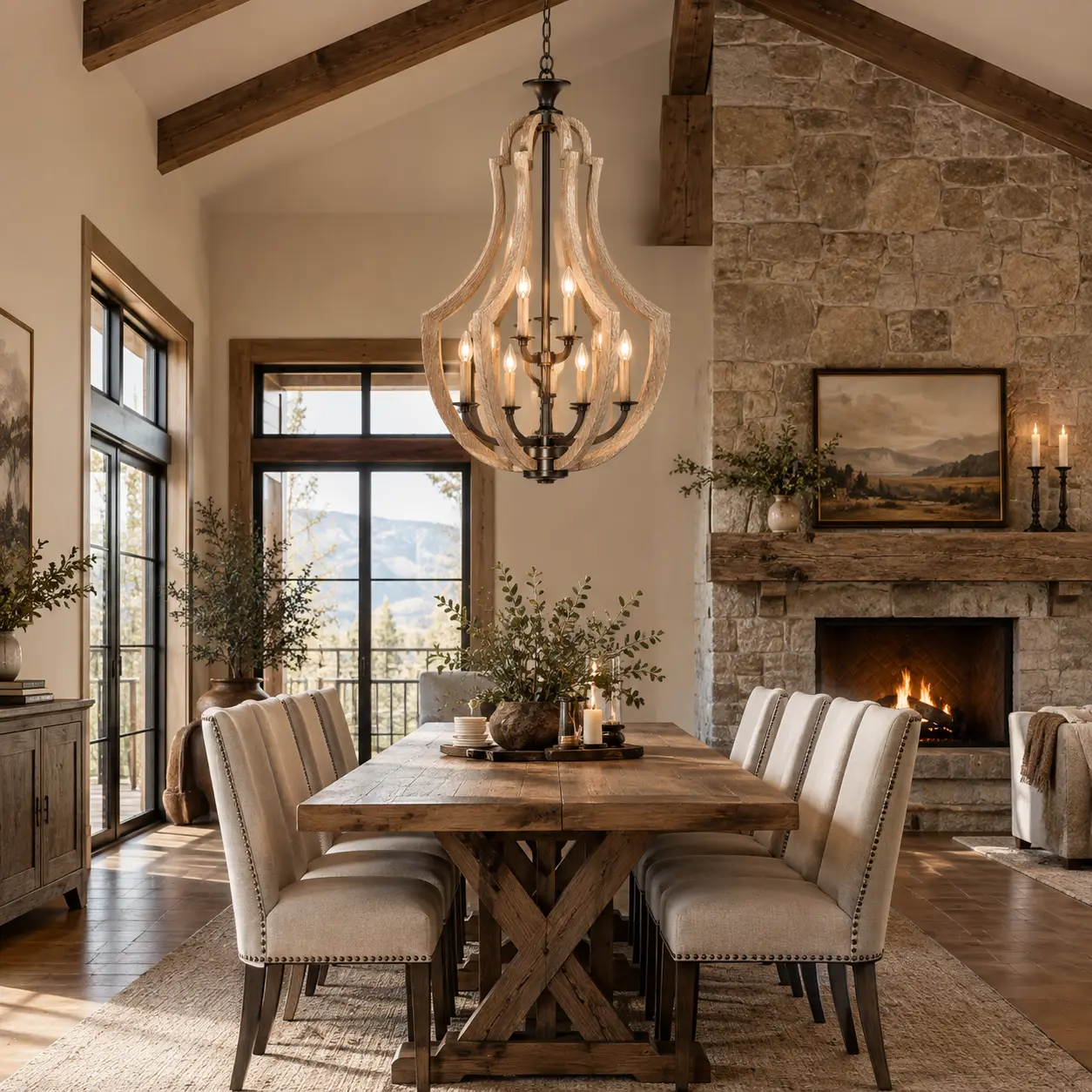 Heirloom Grandeur 9-Light Farmhouse Chandelier in Modern Farmhouse Dining Room