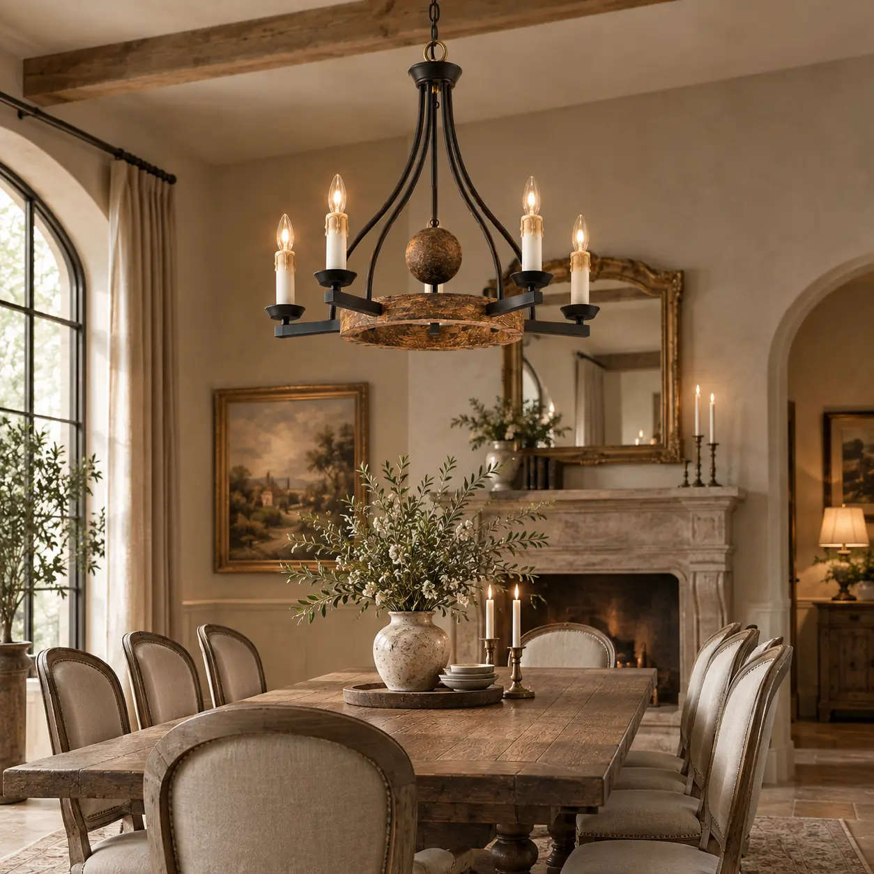 Homestead Hearth Rustic Ring Chandelier in French Country Living Area