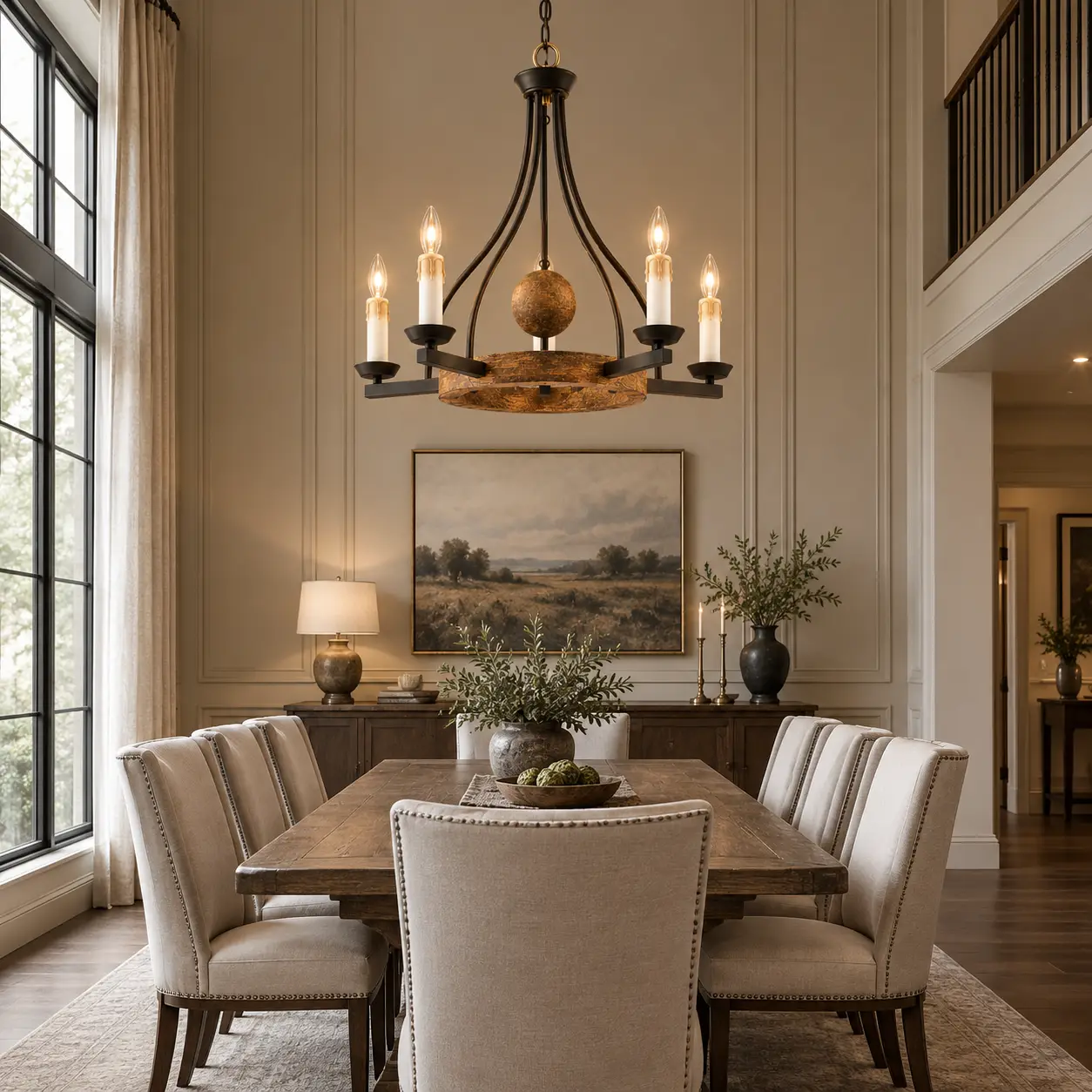Homestead Hearth Rustic Ring Chandelier in Transitional Dining Room Visualization
