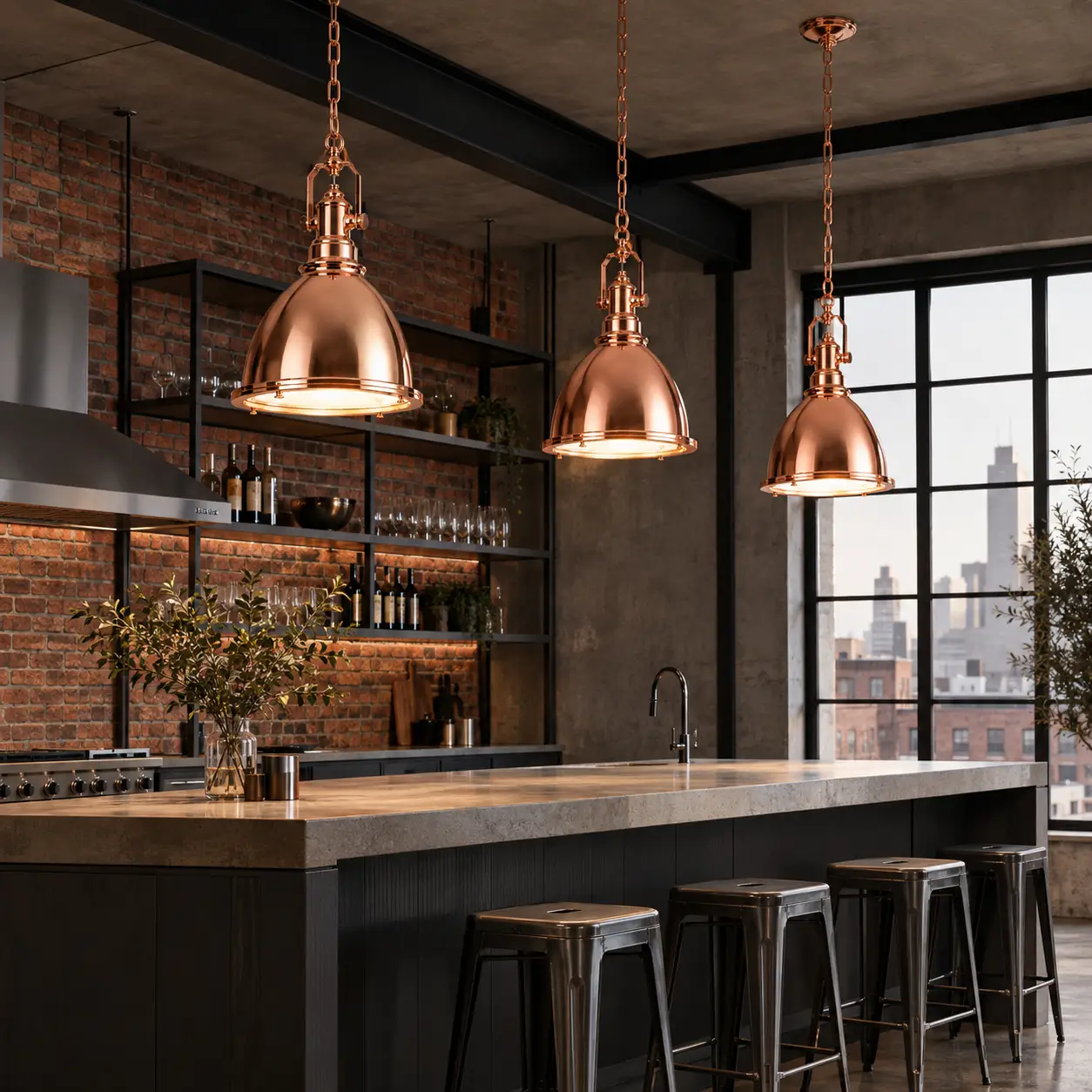 Industrial Luxe Pendant in Modern Industrial Loft Kitchen