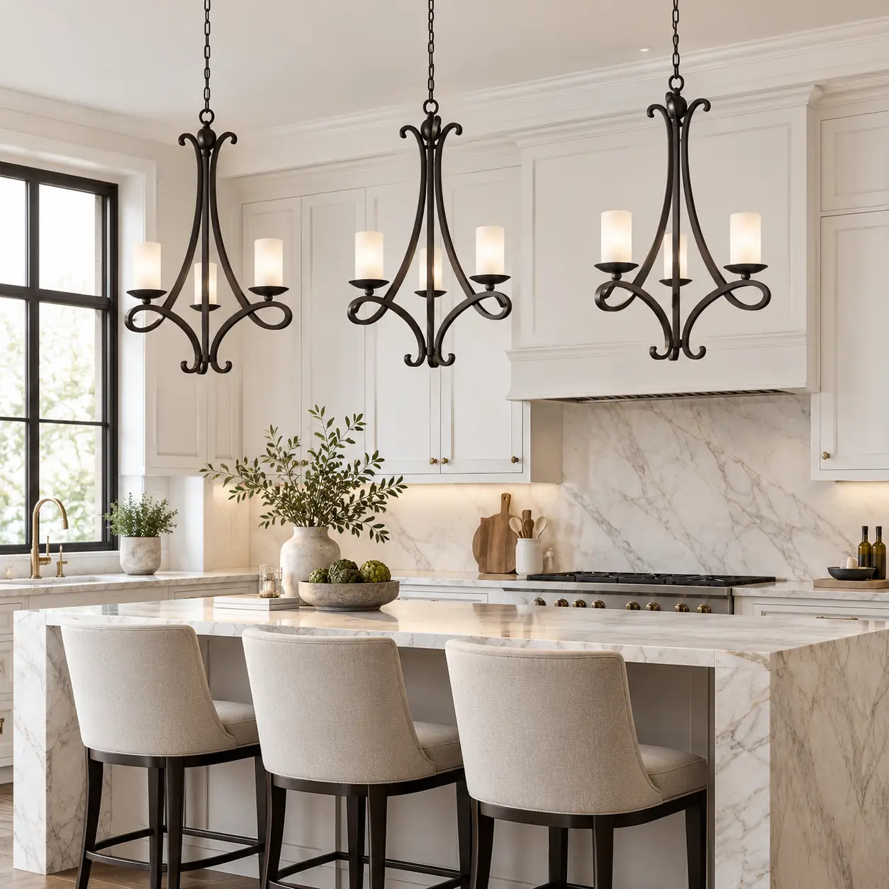 3D Rendering - Transitional Kitchen Island and Dining Area