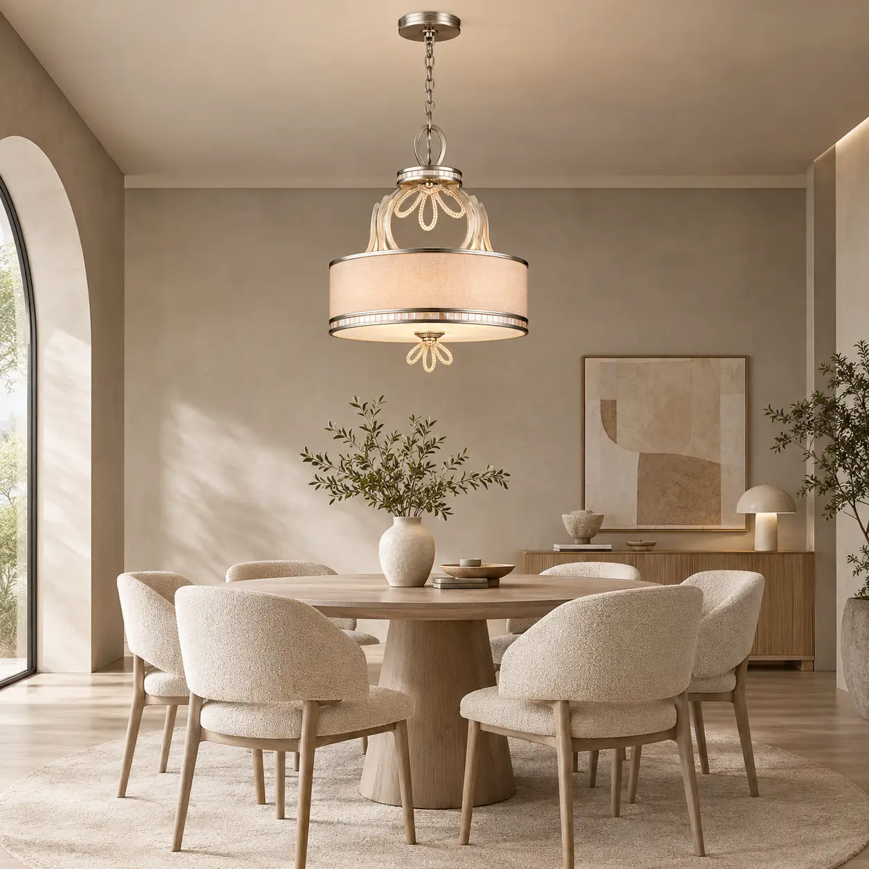 The Lumiere Bloom Drum Pendant in Organic Modern Living and Dining Room