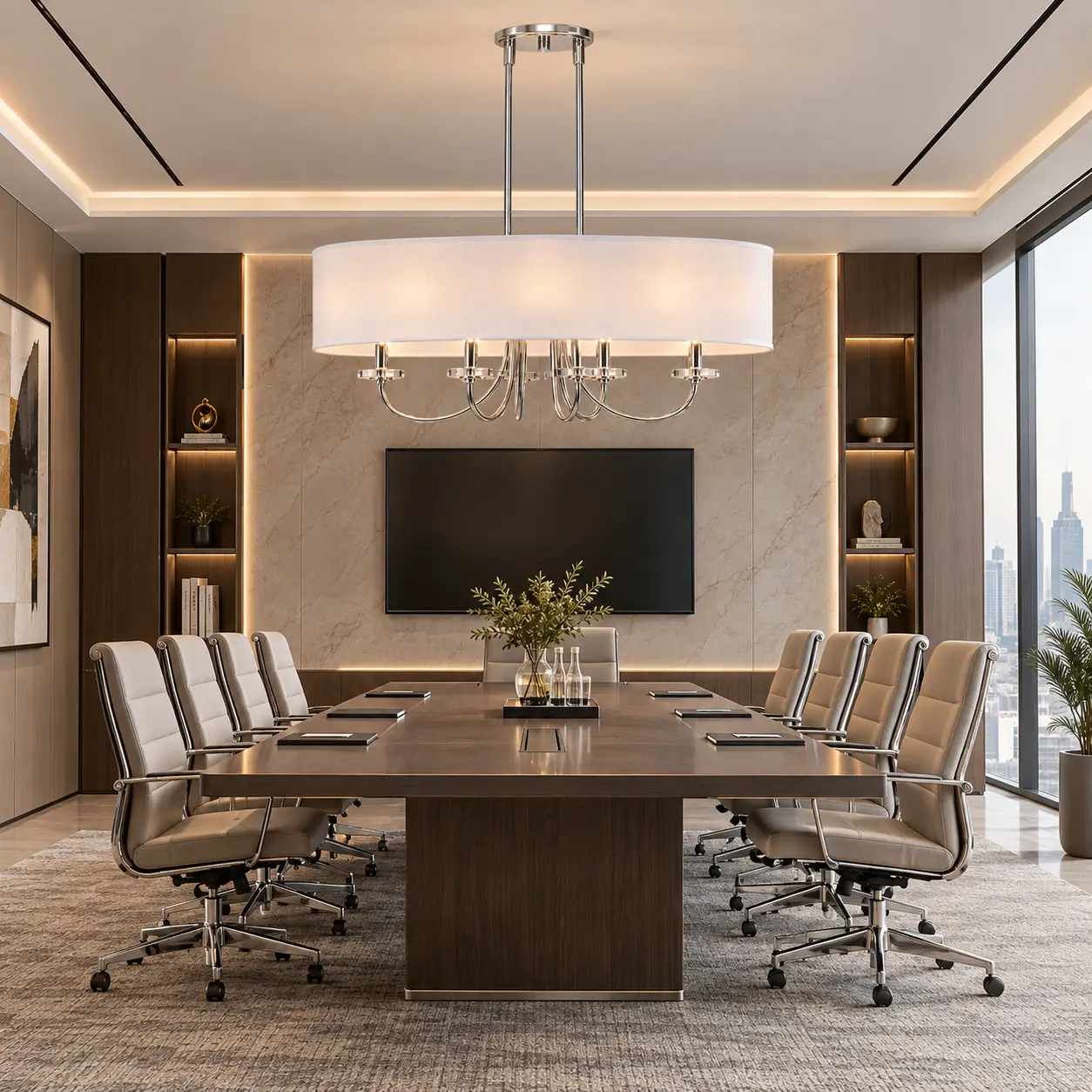 Lumiere Chic Linear Pendant in an Executive Boardroom above a Conference Table