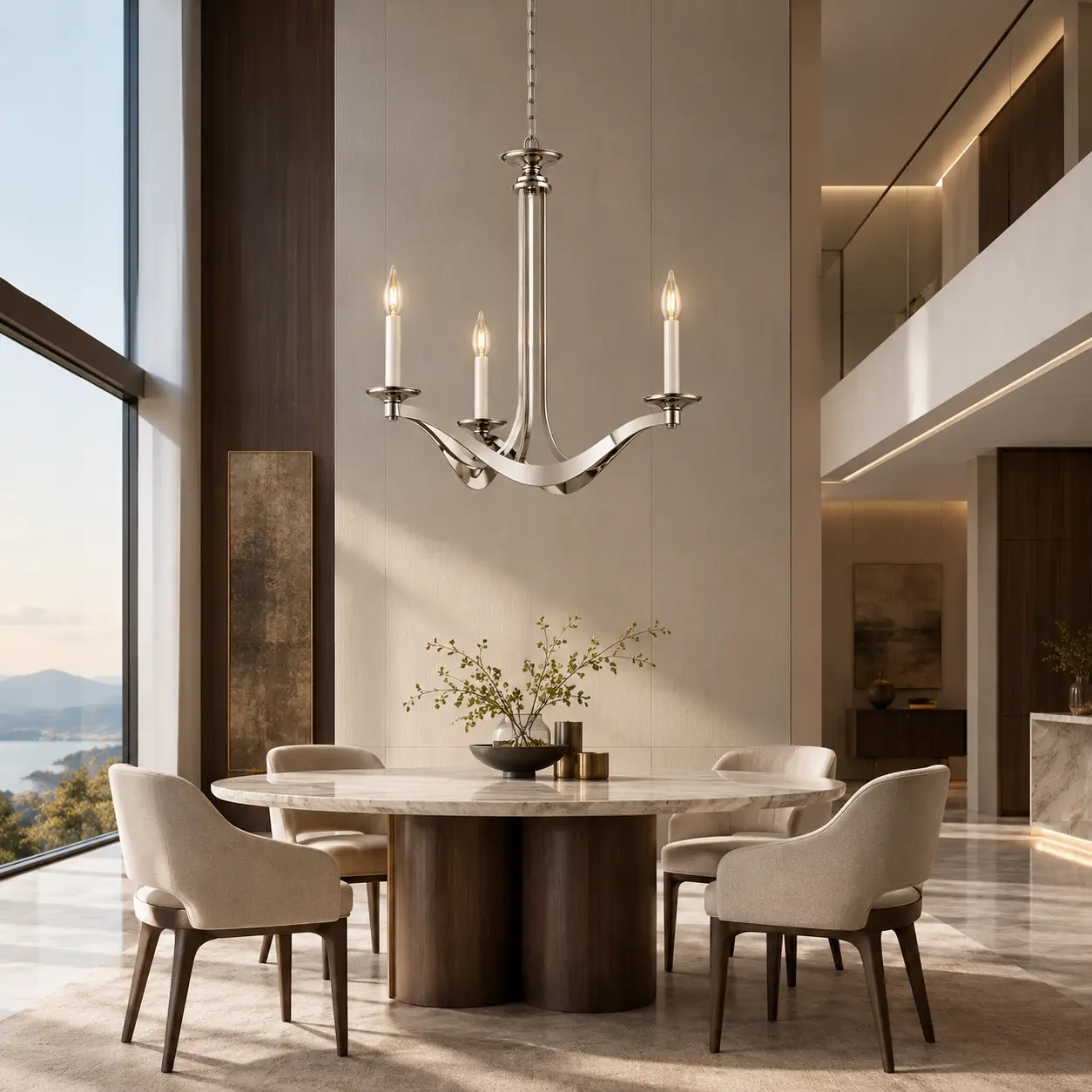 Lumina Ribbon Chandelier in Modern Luxury High-Ceiling Dining Room