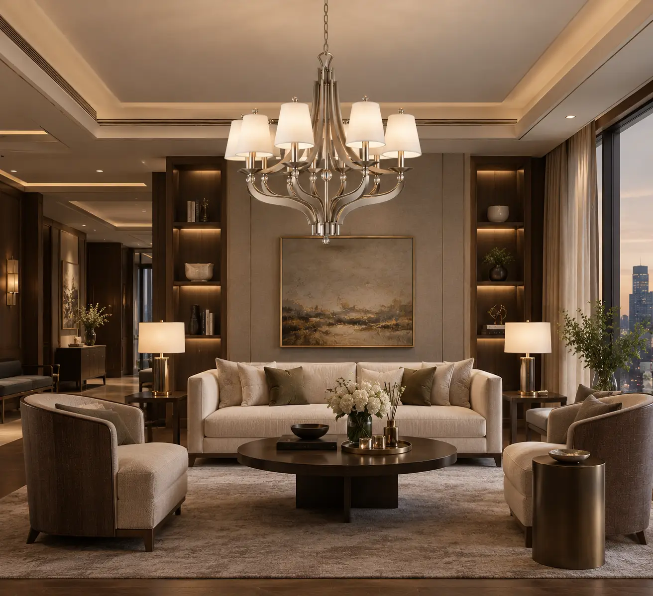 Luna Chandelier in Hotel Lounge Render