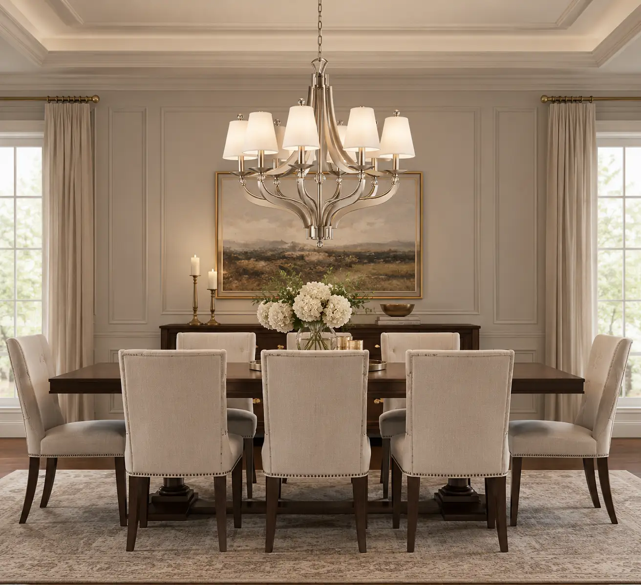 Luna 8-Light Chandelier in Transitional Dining Room Render