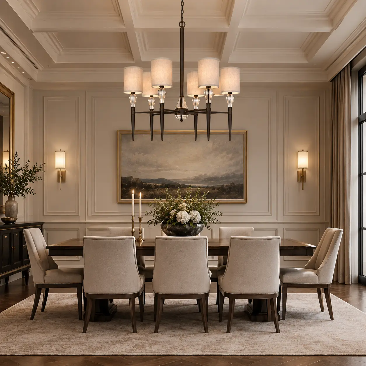 The Manhattan Grandeur Chandelier in Transitional Dining Room